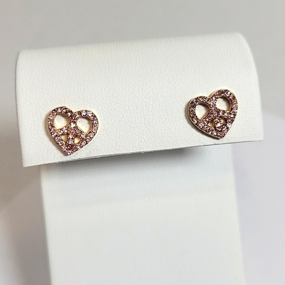 Juicy Couture Jewelry - Y2k Vintage Juicy Couture Gold with Pink Paved Peacesign Heart Earrings